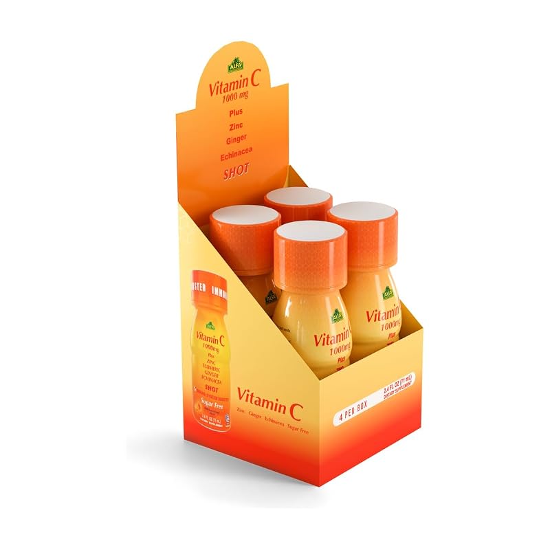 ALFA VITAMINS Suplemento de Vitamina C 1000 mg com Zinco, Gengibre e Equinácea, sabor laranja, 4 frascos de 71 mL