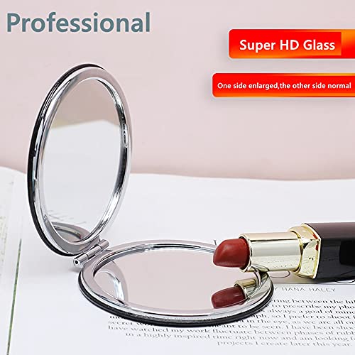 Zcooooool Makeup Mirror,Round Folding Mirror 8 Cm, Professional Double-Sided Make Up Mirror (One Side Enlarged,The Other Side Normal) Pu Surface Mirror Pocket Mirror Handbag Mirror Compact Mirror #TOP2