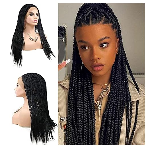 20" Black Micro Braids Wigs for Afro American Women 1B# Black Handmade Braids Braided Lace Front Wigs 2with Natural Hairline Lightweight Natural Looking Synthetic Box Braided Hair Wigs Daily Cosplay