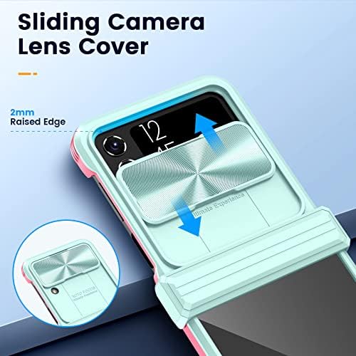 HWeggo Case for Samsung Galaxy Z Flip 4,Galaxy Z Flip 4 Cover with Slide Camera Cover and Hinge protection,Foldable TPU Frame and Acrylic Back,Shockproof Anti-Scatch Protective Case(Blue+Peach)