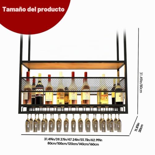 Miniatura 2 de Rajyqodis Botellero Colgante Para Vino, De Metal, Para Techo, De 2 Niveles, Para Bar, Restaurante, Cafetería, Cocina Negro, 180 Cm