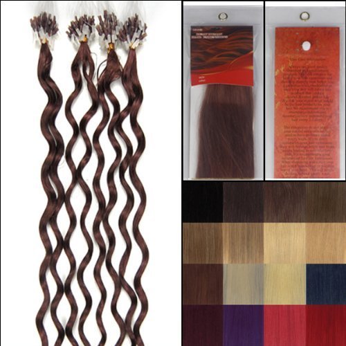 20'' Curly Remy Loops Micro Rings Beads Tipped Human Hair Extensions 100s 8 Colors for Choose for Women Beauty Style (#33 dark auburn)