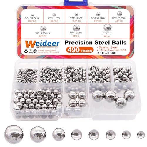 Image of weideer 490pcs 8 Sizes Bicycle Bearing Balls Metal Mixing Balls Assortment Kit 1 /2 inch 3 /8 inch 1 /4 inch 7 /32 inch 3 /16 inch 5 /32 inch 1 /8 inch 3 /32 inch Precision Steel Balls