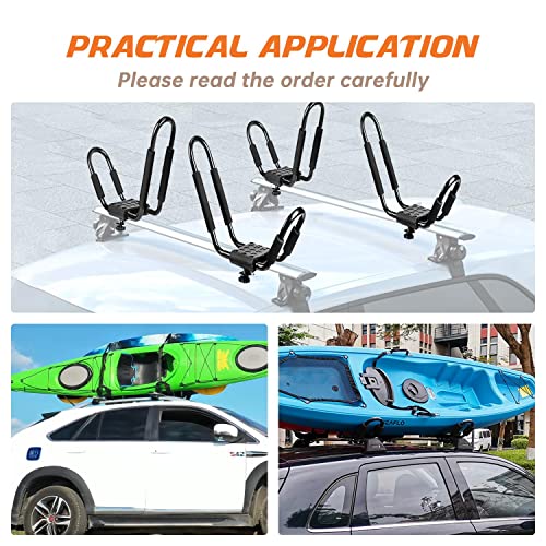 image for HIGHRAZON Kayak Roof Rack, 2 Pair J-Bar Roof Rack with 4 Ropes. Heavy 