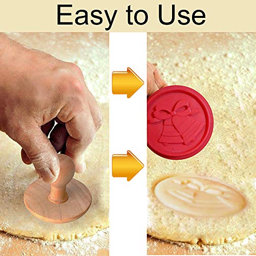 Christmas Silicone Cookie Stamps - Set of 3 Heat Resistant Stamps Include Christmas Bell, Reindeer, Tree and 1 Wood Press, Party Novelty DIY Baking Gift, Non stick and BPA Free - Thumbnail 7