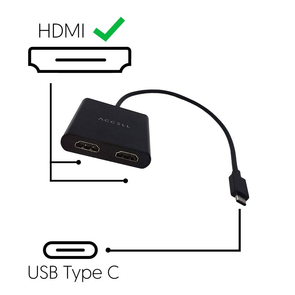 Accell u227b-001b USB-C a HDMI, adattatore multi-monitor nero Nero 2 HDMI Outputs