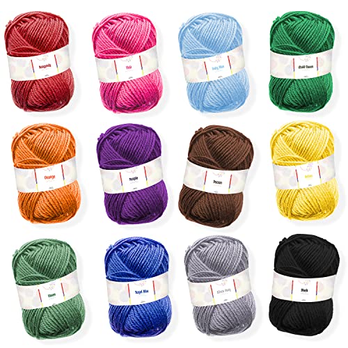 Craftbud Acrylic Yarn Skeins 12 X 50G - 1200 Yards - Yarn For Crocheting - Soft Crochet Yarn For Knitting And Crafts - Multicolored Crochet Craft Yarn For Adults And Kids - 12 Pack #TOP2