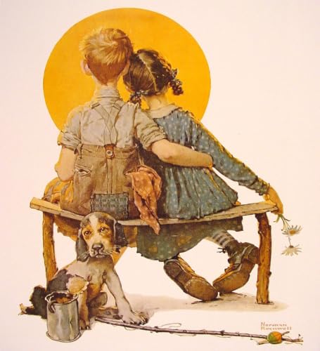 Impression Norman Rockwell Regarding at the Moon affiche murale 50x55cm sans cadre
