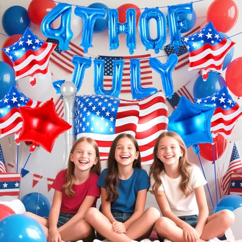 Image of 29 Pcs 4th of July Balloons, Independence Day Decorations Balloon, American Flag Aluminum Foil Balloons, Red Blue White Star Balloon for Memorial Day Labor Party Supplies (4th of July Letter and Star)