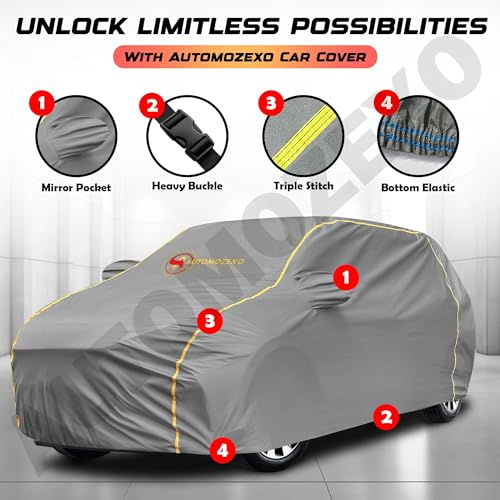 Image of Maruti Alto K10 100% Waterproof Car Cover for All Weather Protection with Mirror Pocket Inner Cotton Layer Triple Stitched Cover with Adjustable Belt Bottom Elastic to Secure Fit -Jungle