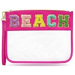 Beach Sunscreen Bag Clear Makeup Toiletry Zipper Pouch (Rose Red-Beach)