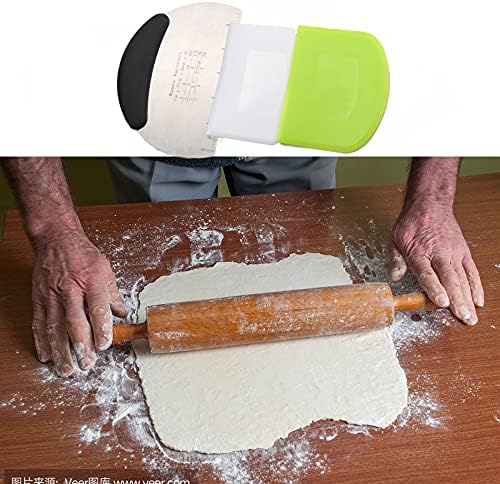 Dough Scraper, 1 Pack Stainless Steel Dough Cutter, 2 Pack Silicone Pastry Scraper, Dough Scraper with Handle Measuring Scale, for Bread Pizza Cake Dough Baking Scraper Cutter (3 Pack)