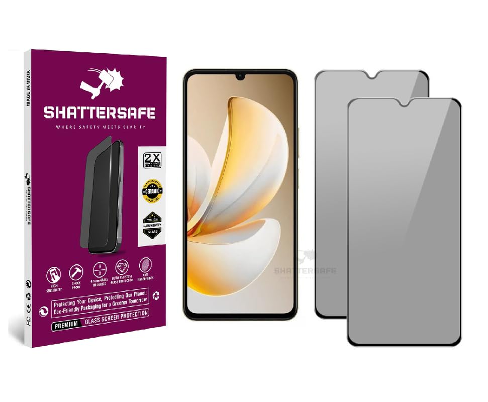 Image of Anti-Spy Privacy Tempered Glass Compatible For Realme Narzo 80 Lite 4G [Pack of 2]. 9H Hardness, Anti-Scratch, Edge-to-Edge Protection With Easy Installation Kit & Case Friendly Fit.