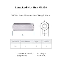 Vista 2 de Tuerca de varilla larga Tuercas de acoplamiento hexagonal Tuerca de manga hexagonal M8 Sujetadores roscados (M8x30)