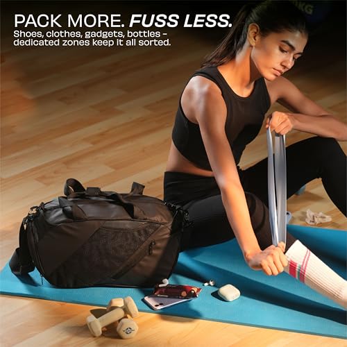 Image of NIVIA Hit 2.0 Gym Bag, Durable Duffle for Men & Women with Spacious Main Compartment, Separate Shoe Pocket, Water-Resistant Fabric, Ideal for Fitness, Sports, Travel & Workout Bag, 22L