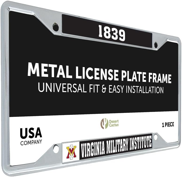 Desert Cactus Virginia Military Institute License Plate Frame VMI Keydets Metal Car Tag Holder for Front or Back of Car Officially Licensed (Founding Year)