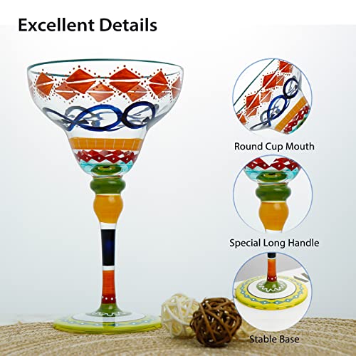 Yy Hand Painted Margarita Glass - Moroccan Collection - Hand Painted Glassware By Artists - Unique And Decorative Margarita Glasses, Kitchen Table Décor (Geometric) #TOP3