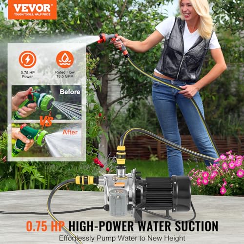 VEVOR 3/4HP SUS304 Stainless Steel Shallow Well Jet Pump, 115 Volt, 18.5 GPM 131 FT Maximum Head Irrigation Water Pump, for Agricultural Garden Irrigation System High-Rise Water Supply Shower Booster by VEVOR - Image 2