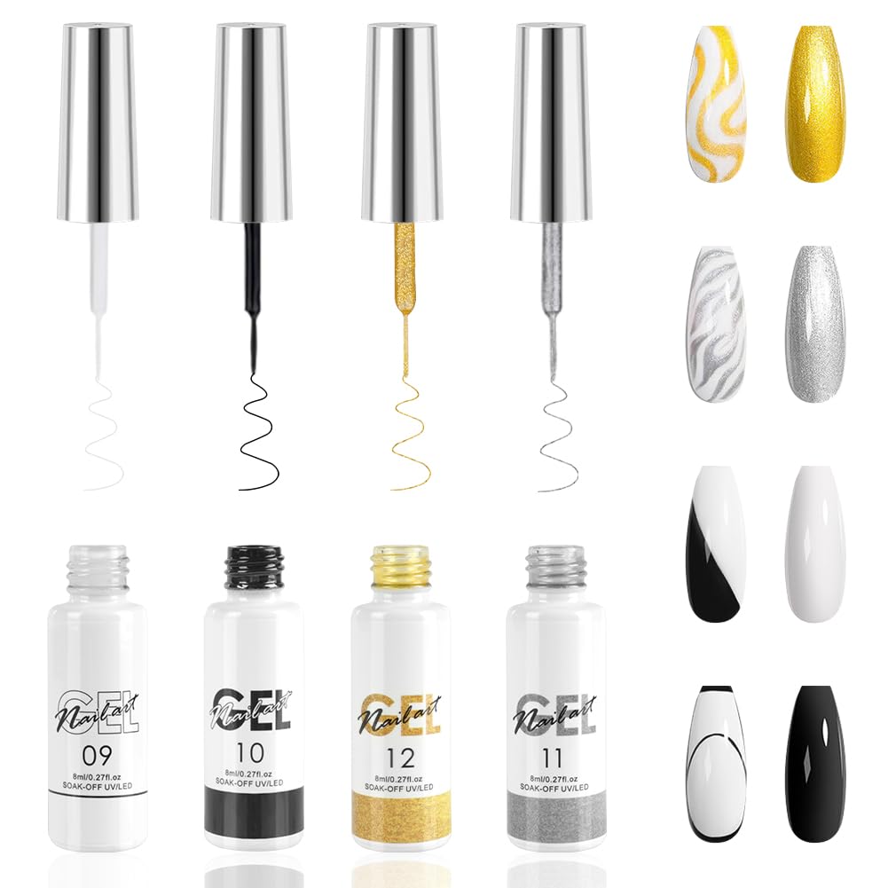 LOPHE Zestaw lakierów do paznokci, 4 x 8 ml, wzór do francuskiego manicure, profesjonalny lakier do paznokci, żelowy lakier do paznokci, półtrwały lakier żelowy (4 kolory)