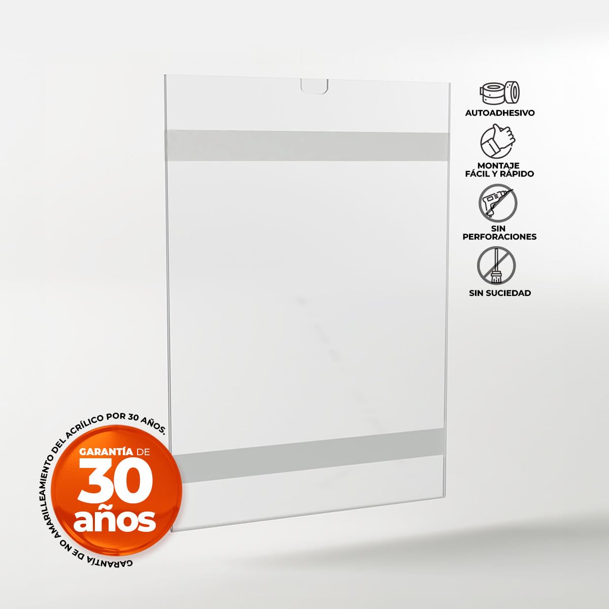 Funda de Metacrilato A4 Vertical con Bi-Adhesivo – Soporte de Pared Transparente para Información, Promociones, Listas de Precios y Carteles