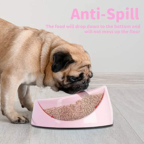 SUPER DESIGN Slanted Dog Bowl, Tilted Melamine Pet Feeder, Angled Cat Dish, Flat Face Dog Bowl, Mess Free Feeding Bowl, Non Slip & Non Spill, for Water and Food