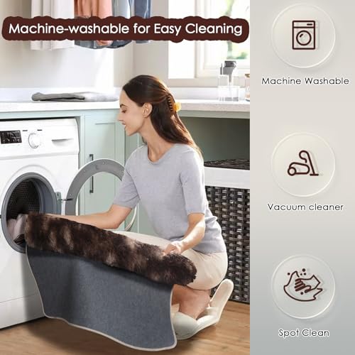 Amdrebio Tie-Dyed Brown Rugs for Bedroom Living Room, 5x7 Fluffy Shaggy Plush Area Rugs for Kids Room Decor Aesthetic, Fuzzy Furry Floor Thick Carpet for Classroom Playroom Preppy Dorm Baby Nursery