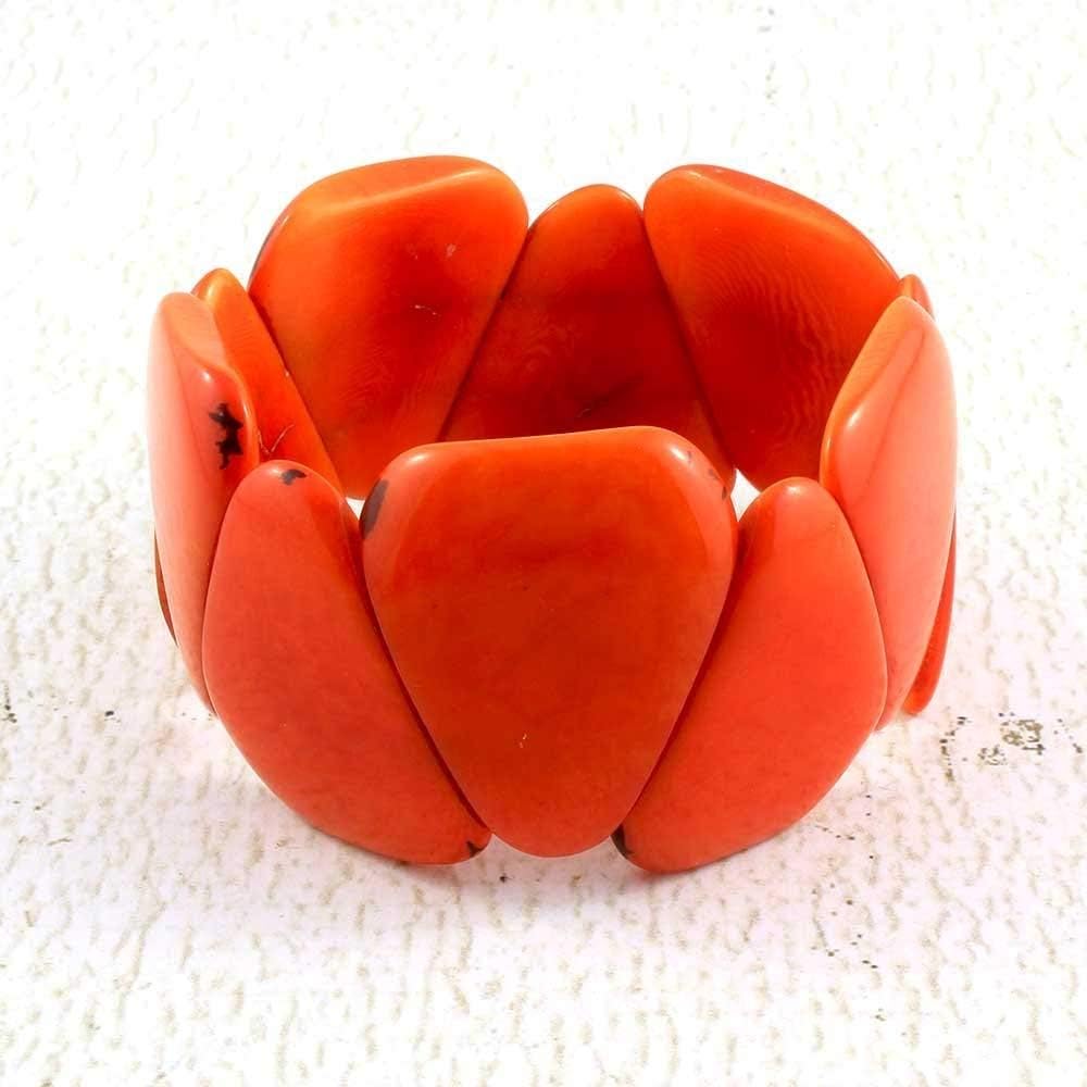 Chunky Orange Statement Bracelet made of Tagua Nut, Fair Trade Eco Friendly Handmade Jewelry for Women