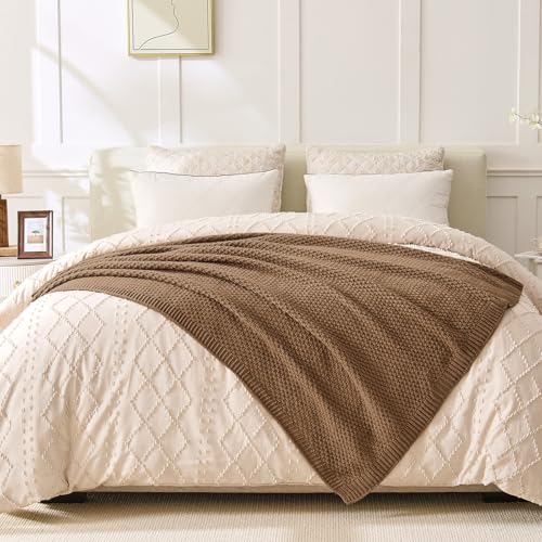 OnesCosy Light Brown Throw Blanket, Moss Knit, 50" x 60", Camel Brown by OnesCosy - Used condition - Image 4