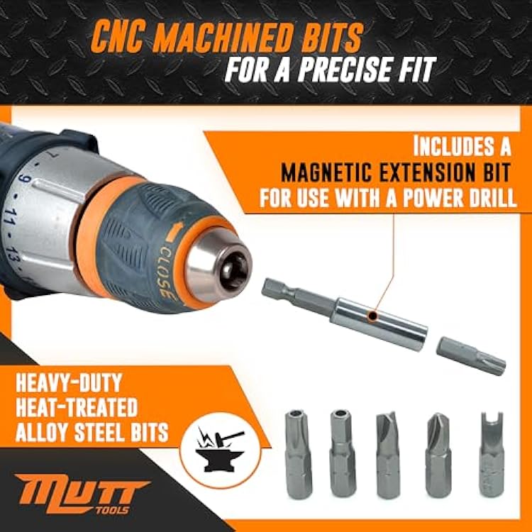 Mutt Tools 33pc Security Bit Set - Complete Torx Security Screwdriver Set with Tamper Proof Bits - Star Bits, Hex, Spanner, Tri-Wing & Torq - Professional Security Torx Bit Set