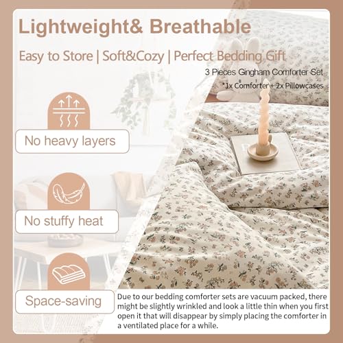 EAVD Boho Floral Comforter Set Queen Soft Microfiber Chic Cute Small Floral Bedding Set with 2 Pillowcases French Garden Botanical Comforter Set for All-Season by EAVD - Image 4