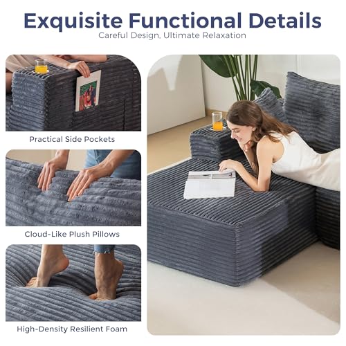 Image of MAXYOYO Modular Sectional Couch with L-Shape Chaise and Loveseat, Modern Boneless Couch for Living Room, Oversized Sofa with Deep Seat, No Assembly Required, Dark Grey