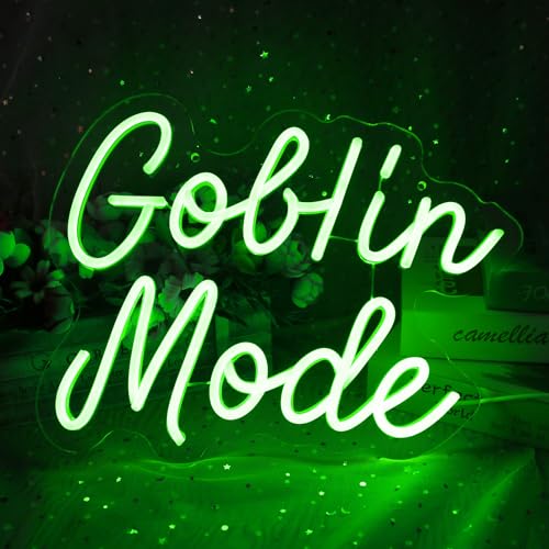 Goblin Mode Neon Sign Wall Decor for Bedroom, Living Room, Man Cave, Birthday Party, Goblin Mode Glow Neon Light, Dimmable, USB Power, Green(14.1