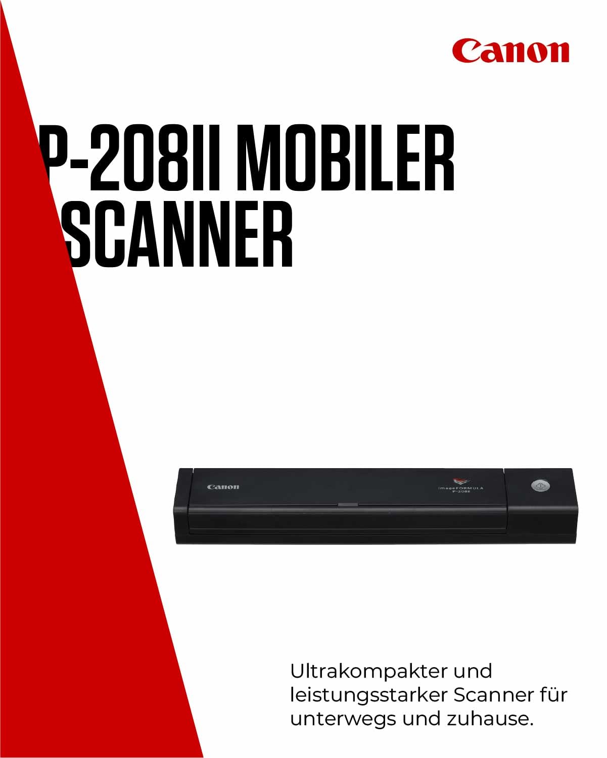 Canon imageFORMULA P-208II Mobiler Dokumentenscanner Duplex DIN-A4 600dpi 8 Seiten/Min 10 Blatt ADF Schwarz