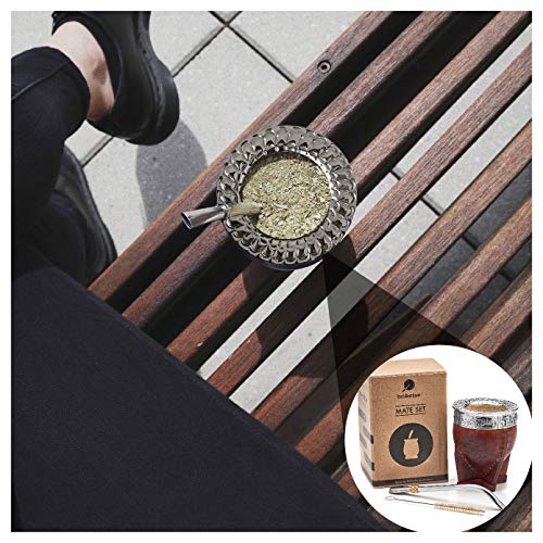 balibetov Premium Set - Mate de Calabaza Natural - Mate Uruguayo Forrado en Cuero - Incluye Bombilla y Cepillo de Acero… - Imagen 5