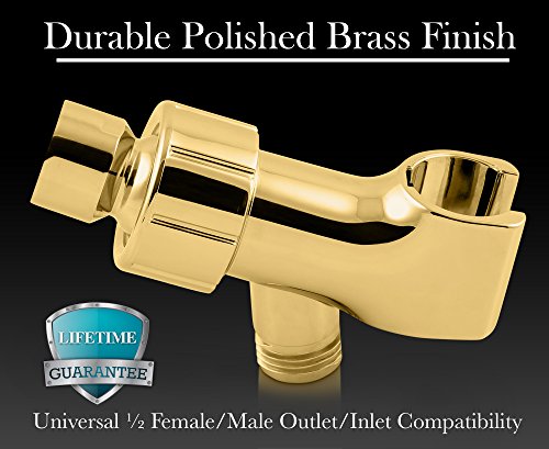 Showermaxx | Shower Head Holder In Brass Finish | Showerhead Mounts For Handheld Showerheads | Arm Bracket With Swivel Ball Connector | Adjustable Universal 1/2 In Male Female Shower Heads Wall Mount #TOP5