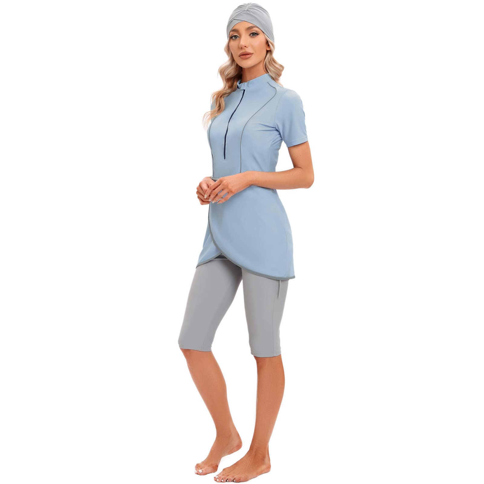 fymnsi Muslim Swimsuits for Women Modest Full Cover Swimwear Short Burkini Top Pants Hijab Islamic Swimsuit 3Pcs Rashguard-picture-50