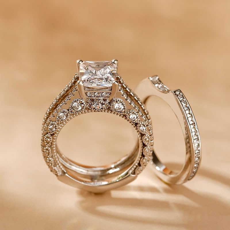 Jeulia Engagement Wedding Ring Set for Women 925 Silver 5.2 Carat Radiant Cut Cubic Zirconia Promise Anniversary Rings with Side Stones… - Image 7