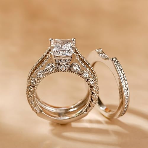 Jeulia Engagement Wedding Ring Set for Women 925 Silver 5.2 Carat Radiant Cut Cubic Zirconia Promise Anniversary Rings with Side Stones… - Image 7
