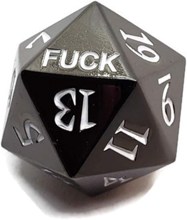 Metal D20 Fuck Dice Critical Fail F 20 Sided Die Set DND Black Gunmetal Color Number for Role Playing Game Dungeons and Dragons D&D Pathfinder Shadowrun and Math Teaching
