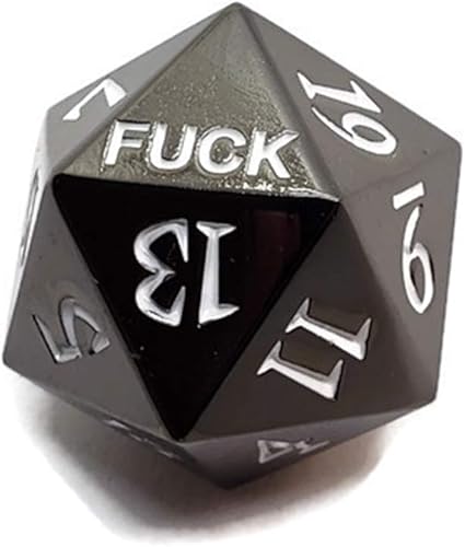 Juego de dados de metal D20 F Critical Fail F de 20 caras, número DND para juegos de rol, Dungeons and Dragons D&D Pathfinder, negro, plateado, disponible en Yaxa Colombia