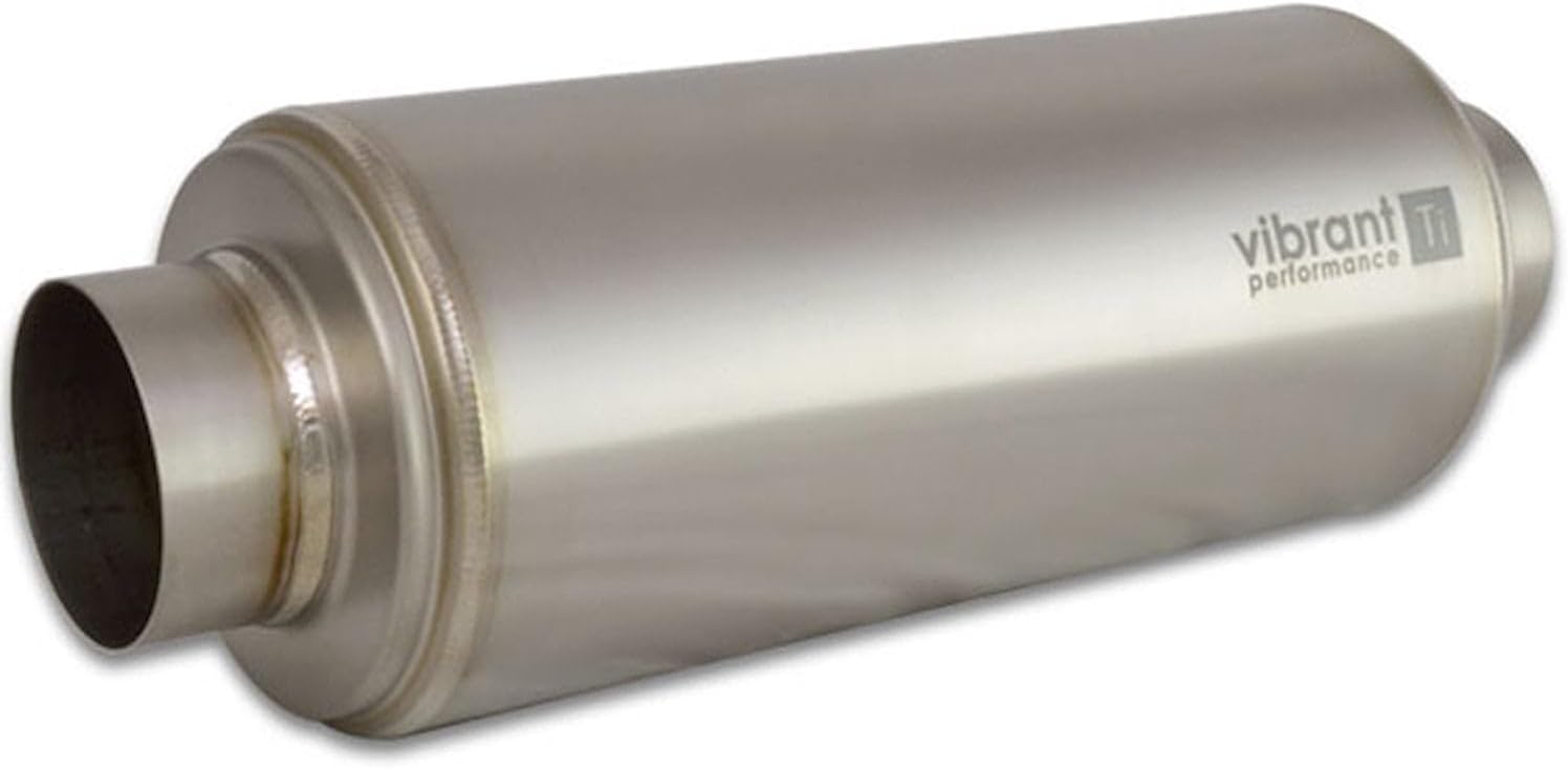 Vibrant Performance Power 17535 Muffler, Universal, Titanium, Natural, 3.50 in. Inlet, 3.50 in. Outlet, 5.50 in. diameter Round Muffler body, 16.00 in. overall length, 3.94 lbs, each