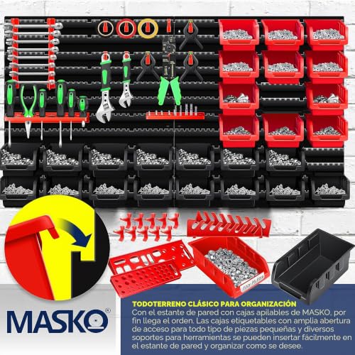Miniatura 4 de Masko Estantería De Pared Cajas Apilables Portaherramientas De 45 Piezas, Ampliable, Estantería De Taller, Estantería De Almacenamiento, Juego De Cajas De Almacenamiento, Caja De Almacenamiento