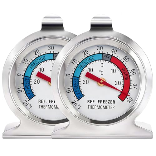 2 Pack Fridge Thermometer Refrigerator Thermometer, Large Dial Freezer Thermometer with Dual-Scale for Freezer Refrigerator Fridge Temperature Cooler