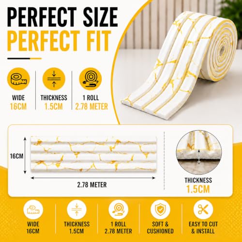 Image of Self Adhesive 3D Marble Fluted Foam Wall Panel Roll 2.78M x 16CM x 1.5CM, Waterproof Peel Stick Wall Cladding for Living Room, Bedroom, TV Background Office Cover.