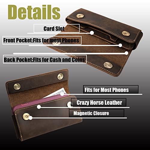 Topstache Leather Phone Holster With Belt Clip,Two Pockets Cell Phone Pouch, Leather Card Holder,Wallet For Cash And Phone, Phone Pouch For Iphone 13 Pro Max,S22 Ultra With Magnetic Closure,Darkbrown #TOP2