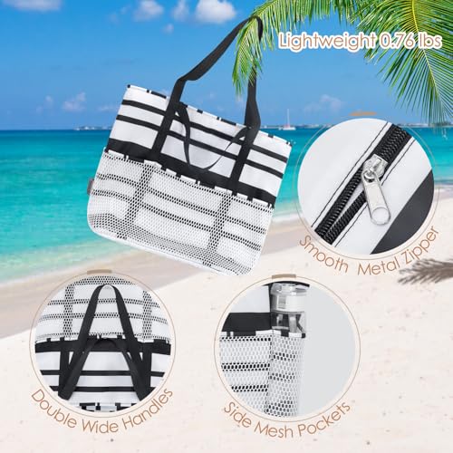 KABAQOO Large Beach Bag Waterproof Sandproof Tote Bag for Women with Zipper & Mesh Pockets for Pool Swim Travel Everyday by KABAQOO - Used condition - Image 7
