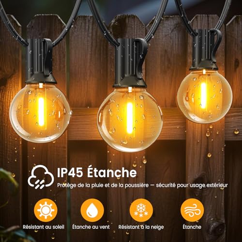 LONIUTO Guirlande lumineuse extérieure 15M avec 25+2 LED G40 2700K Blanc Chaud IP45 Imperméable pour Jardin, Terrasse et Fêtes – vue 2