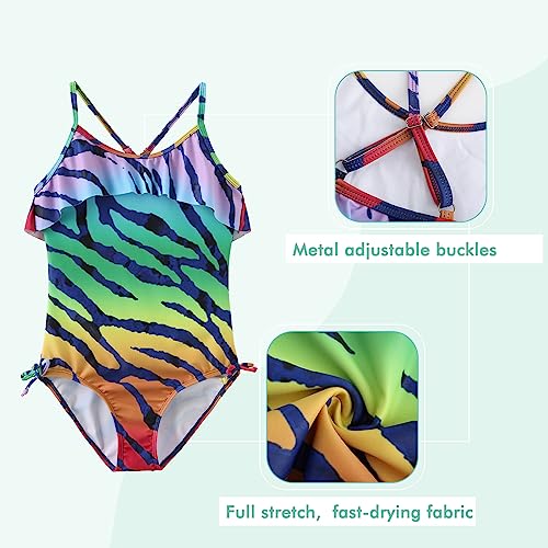 Image of Girls One Piece Swimsuits Halter Bathing Suits Summer Ruffler Swimwear 2-14 Years