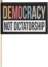 Democracy Doesn't Fear Protest Dictators Do No Kings America Hand Flag 5x8 Inch - Double Sided Printing Polyester with Plastic Pole for Parades, Rallies (5 Pack)