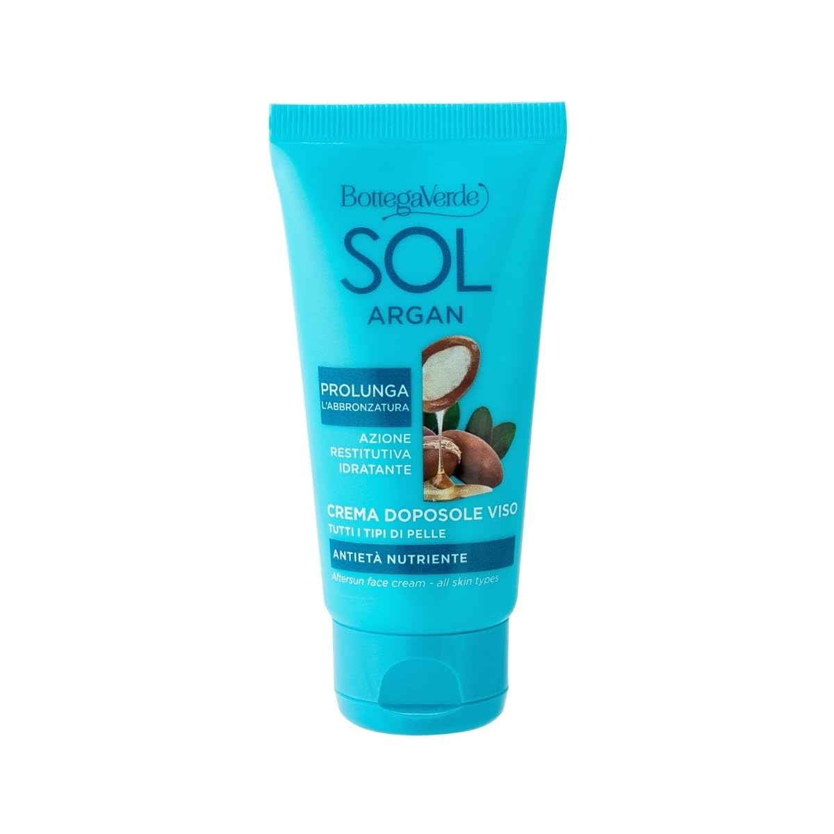 Bottega Verde - SOL Argan, Crema Viso Doposole, 50 ml, Antietà Nutriente, Prolunga l’Abbronzatura, Idrata e Dona Sollievo, con Olio di Argan e Collagene Vegetale, Per Tutti i Tipi di Pelle